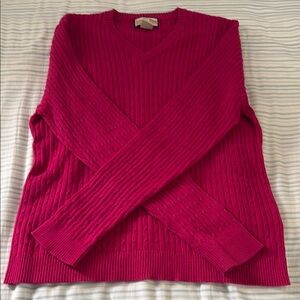Women's V-Neck Ribbed Sweater - Pink